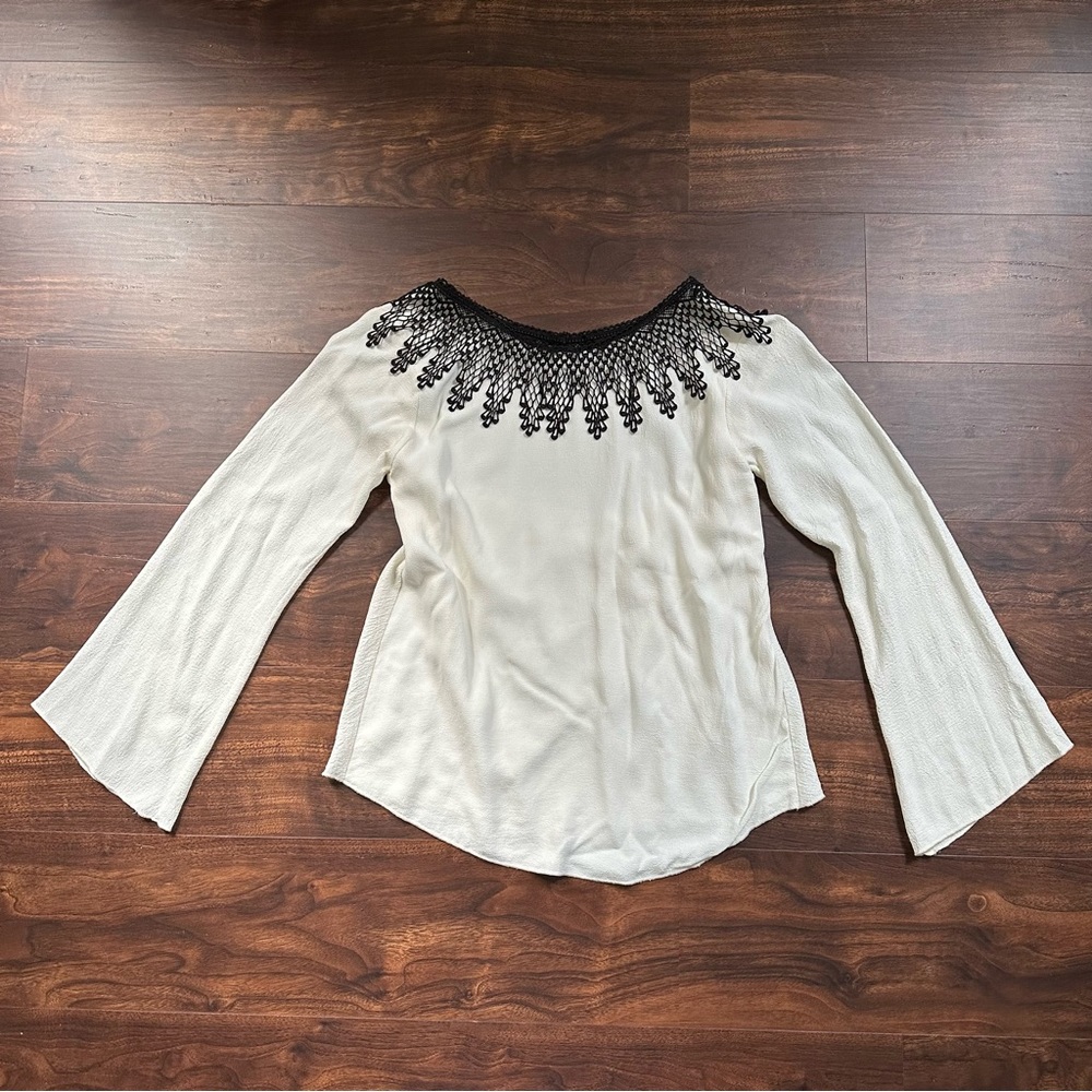 FOR LOVE & LEMONS Black White Open Draped Back Long Sleeve Top